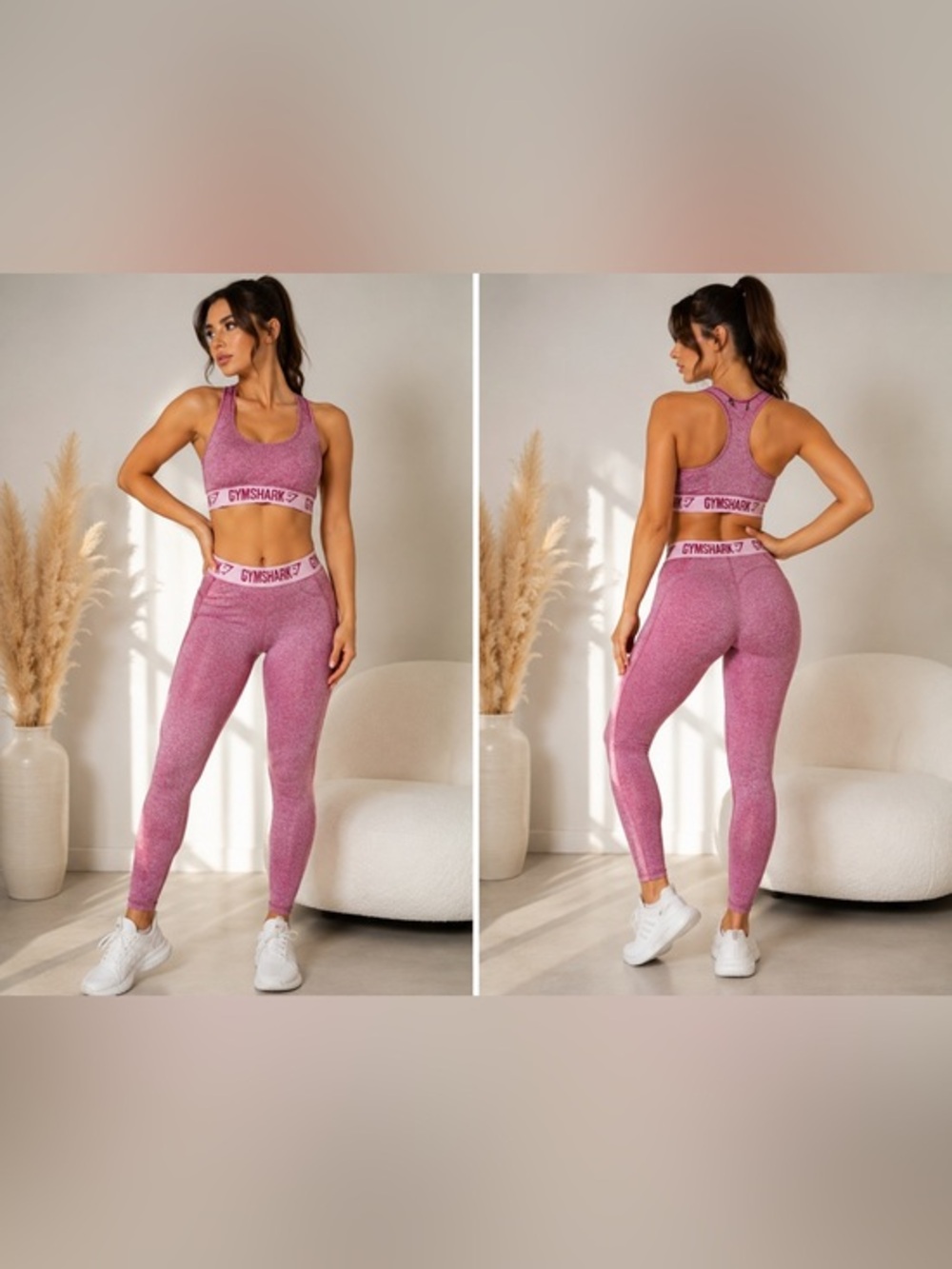Gymshark Flex Heathered Maroon Sports Bra & Leggings Matching Set - Size Small